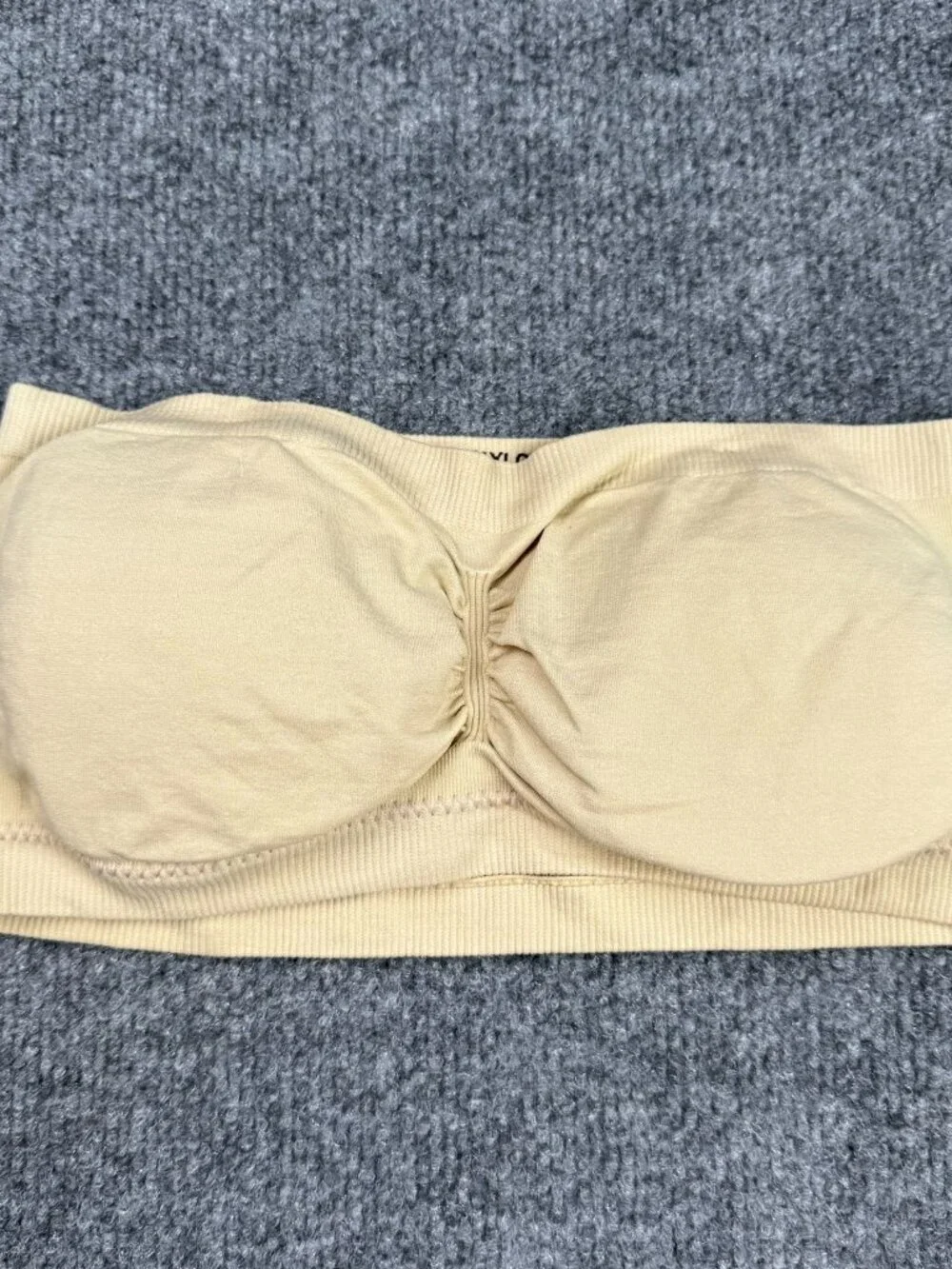 Seamless Bandeau Bra Top Tan Nude Padded Strapless Stretch Ruched Size S/M